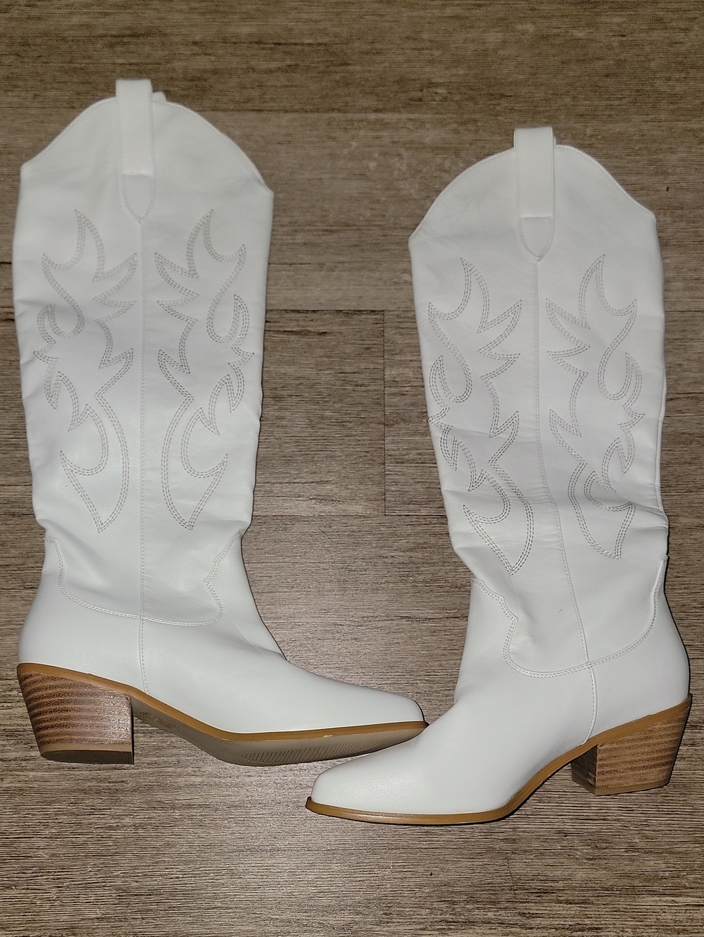 Amazon White Western-Inspired Block Heel Boots